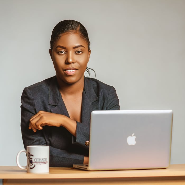 Naplens producer building a content and ad campaign at her laptop